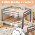 KOMFOTT Low Bunk Bed Full Over Full, Solid Wood Full Bed Frame with Built-in Ladder & Safety Guardrails, No Box Spring Needed, Space-Saving Low Bunk Bed for Kids & Teens