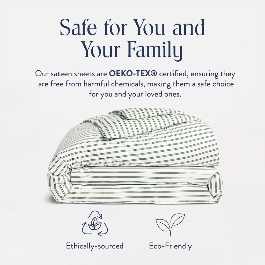 Brooklinen Luxury Sateen Duvet Cover - 100% Cotton, Twin/Twin XL Size in Green Tandem Stripe with Extra-Long Corner Ties and Button Closure - Best Twin/Twin XL Duvet Covers