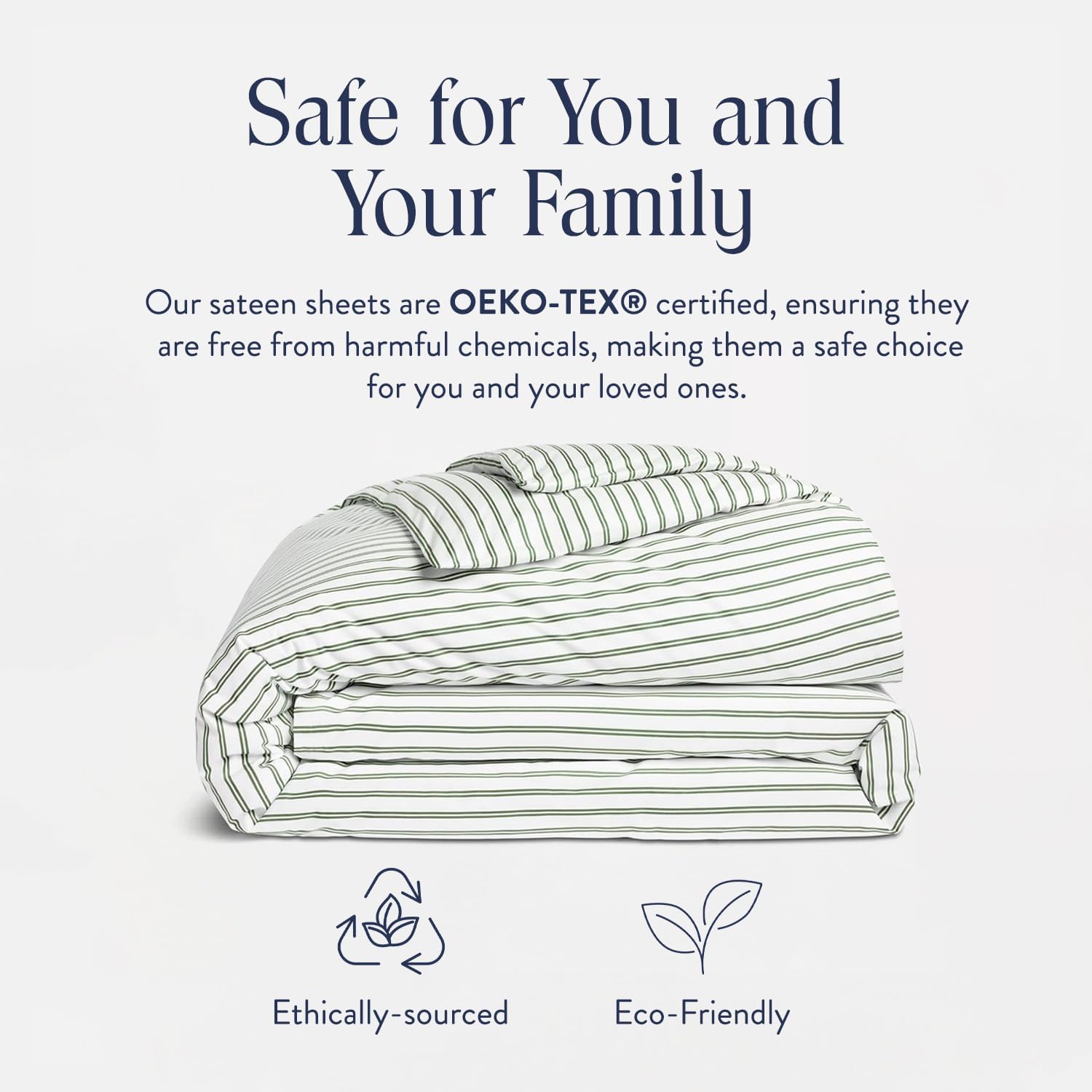 Brooklinen Luxury Sateen Duvet Cover - 100% Cotton, Twin/Twin XL Size in Green Tandem Stripe with Extra-Long Corner Ties and Button Closure - Best Twin/Twin XL Duvet Covers