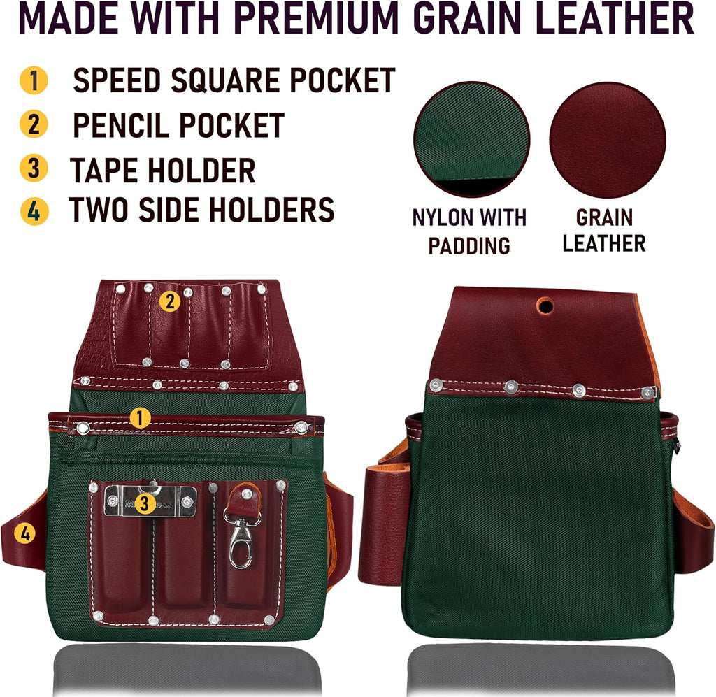 FUERI Electrician's Heavy Duty 26 Pocket Leather-Nylon Tool Belt & Suspender Combo, Comfort Back Support Padded Belt, 2 Large Storage Capacity Pouches, Best for Framers, Carpenter, Roofing