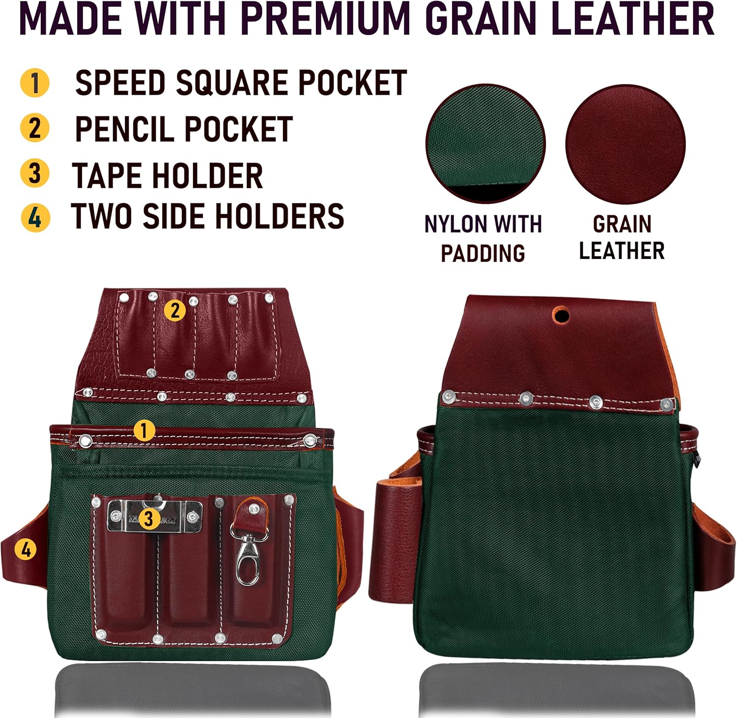 FUERI Electrician's Heavy Duty 26 Pocket Leather-Nylon Tool Belt & Suspender Combo, Comfort Back Support Padded Belt, 2 Large Storage Capacity Pouches, Best for Framers, Carpenter, Roofing