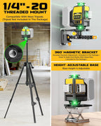 DIYtoolifz Laser Level Compatible with DeWalt 20V Battery, 4D 4x360° Self Leveling, 4 Way Green 16-Line Lazer Leveler Tool for Construction Project, Floor Tile, Home Renovation, Indoor Use, NO Battery