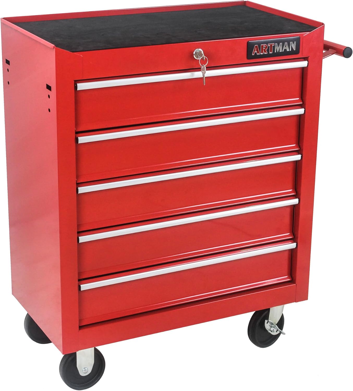 5-Drawer Tool Cart on Wheels, Drawers Rolling Tool Chest with Key Lock, Mobile Trolley Organizer Tools Box with Locking Wheels & Ball Bearing Drawers for Garage,Warehouse,Repair Shop (Red)