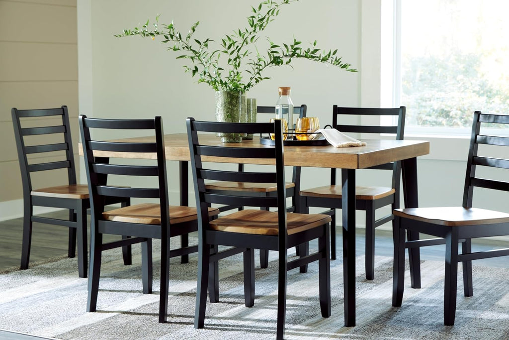 Signature Design by Ashley Blondon Rectangular Dining Room Table Set with 6 Chairs, Chevron Pattern, Tapered Legs, Seats 6, Wood, 60" Long, Brown & Black