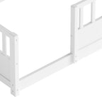 KEIKI Montessori Floor Bed Twin Size, Pine Wood Platform Bed Frame with Fence and Guardrail, Kids Bed with Side Storage Racks, Twin Floor Bed for Children, White