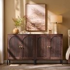 Modern TV Stands for 75 Inch TVs, 61.75‬"W Wood Entertainment Center w/Adjustable Shelves, Mid Century Modern TV Stand w/Arched Fluted Doors, Media Console Cabinet for Living Room, Brown