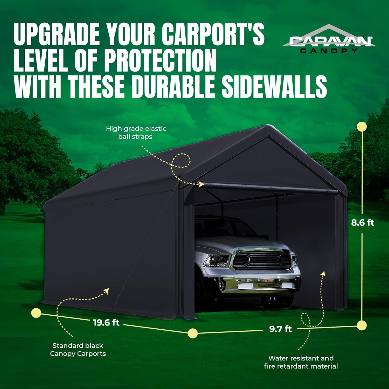 Caravan Canopy Car Tent Sidewalls for Carport, Garage & Shed, Domain, 10 x 20 Ft, Black (Roof and Canopy Not Included) - Portable Vehicle and Motorcycle Shelter - Large Outdoor Storage