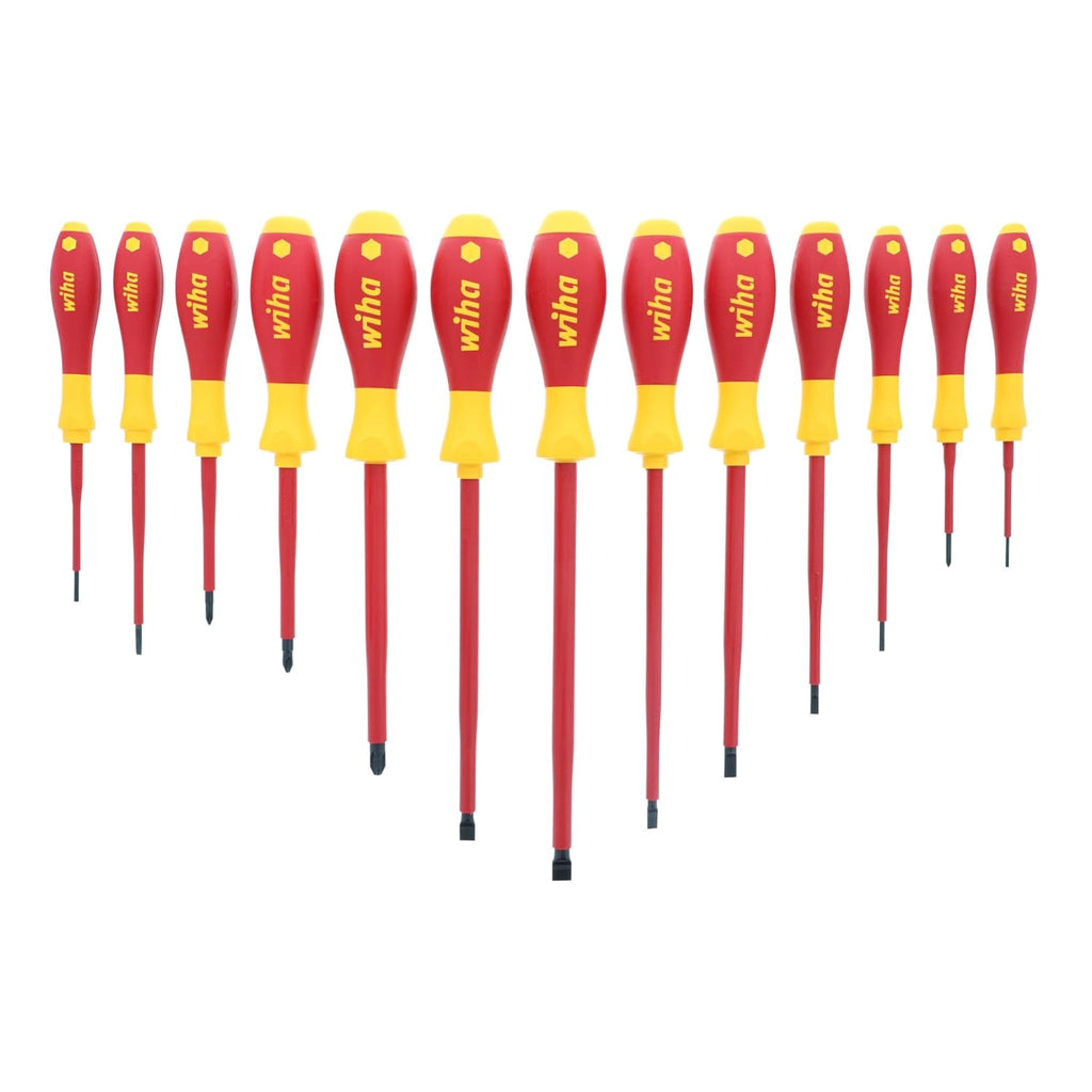 Wiha 32094 Slotted & Phillips Insulated Screwdriver Set, 13 Piece, 1000V VDE, SoftFinish Handle, Black Oxide