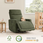 CHITA Power Recliner Chair Swivel Glider with Adjustable Power Headrest, FSC Certified Electronic Modern Nursery Rocking Chair with USB and Type-C Ports, Forest Green