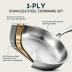 3 Ply Stainless Steel Cookware Set, AIVIKI 10-Pieces Pots and Pans Set, Induction Kitchen Cookware Set, Oven Safe to 500℉, Chef Quality Cooking Set w/Fry Pans, Saucepans, Dutch Oven, Kitchen Essential