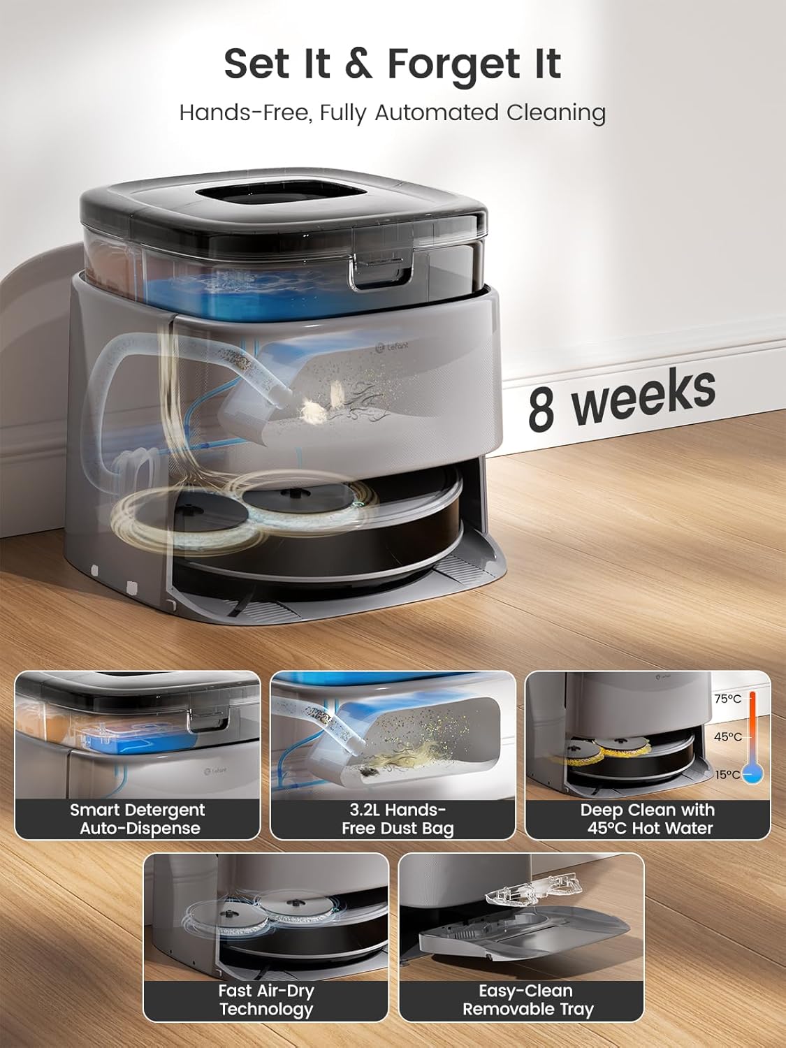 Lefant LiDAR Robot Vacuum and Mop, 20000Pa Suction, 90-Day Self-Emptying, Obstacle Avoidance, Auto Mop Washing&Drying, All-in-One for Pet Hair Carpet, 5G WiFi Alexa/APP/iWatch Control, M3 Max