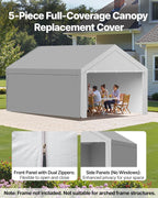 VEVOR Carport Replacement Canopy Cover, 12 x 20 ft Potable Garage Tent Top Tarp with Sidewalls, UV-Resistant & Waterproof, Heavy Duty Car Shelter Tarp with Ball Buggees, Grey, Frame Not Included
