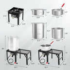 ROVSUN 30QT Turkey Fryer & 10QT Fish Fryer Kit w/ 55,000BTU Propane Stove, Aluminum Outdoor Deep Fryer & Seafood Boiler Steamer w/Baskets, Thermometer, Marinade Injector, Turkey Rack & Rack Lifter