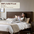 AMERLIFE Queen Sizes Solid Wood Bed Frame with 48" Headboard, Mid Century Modern Platform Bed with Silent Wood Slat System, No Box Spring Needed, Under-Bed Storage, Walnut