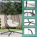 LEX CRAFT Hanging Egg Chair with Stand, Swinging Egg Chair Outdoor Indoor, Hanging Basket Chair with Cushion, Patio Wicker Hammock Chair 350lbs Capacity for Porch, Balcony, Backyard, Garden (Beige)