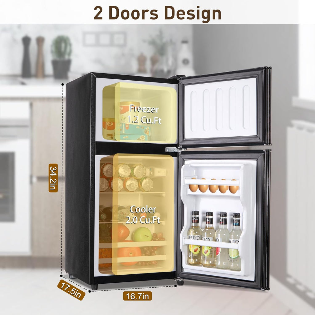 Mini Fridge with Freezer, 3.2 Cu. Ft. Apartment Size Refrigerator with Freezer, Dorm Fridges with Freezer Adjustable Thermostat, Small Refrigerator for Apartment, Office, Kitchen, Dorm, Black