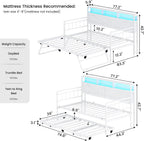 VIAGDO Day Bed with Trundle Bed Twin, Wood Day Bed with Hidden Storage Headboard, Farmhouse Daybed with Charging Station and LED Lights, Twin to King Daybed for Living Room, Guest Room, White