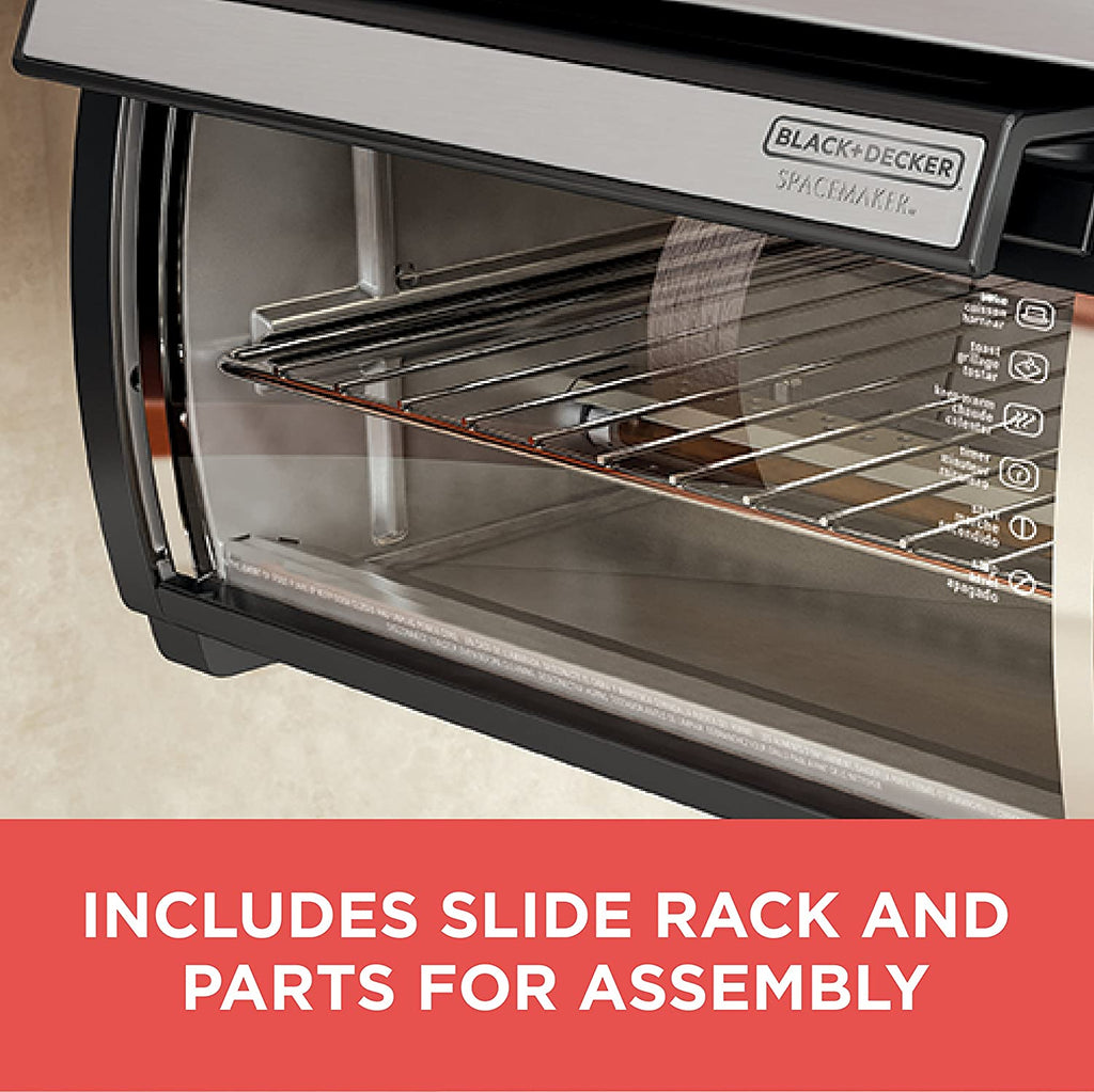 BLACK+DECKER SpaceMaker Under-Counter Toaster Oven, Digital Controls, Black/Stainless Steel, Fits 9测 Pizza, TROS1000D