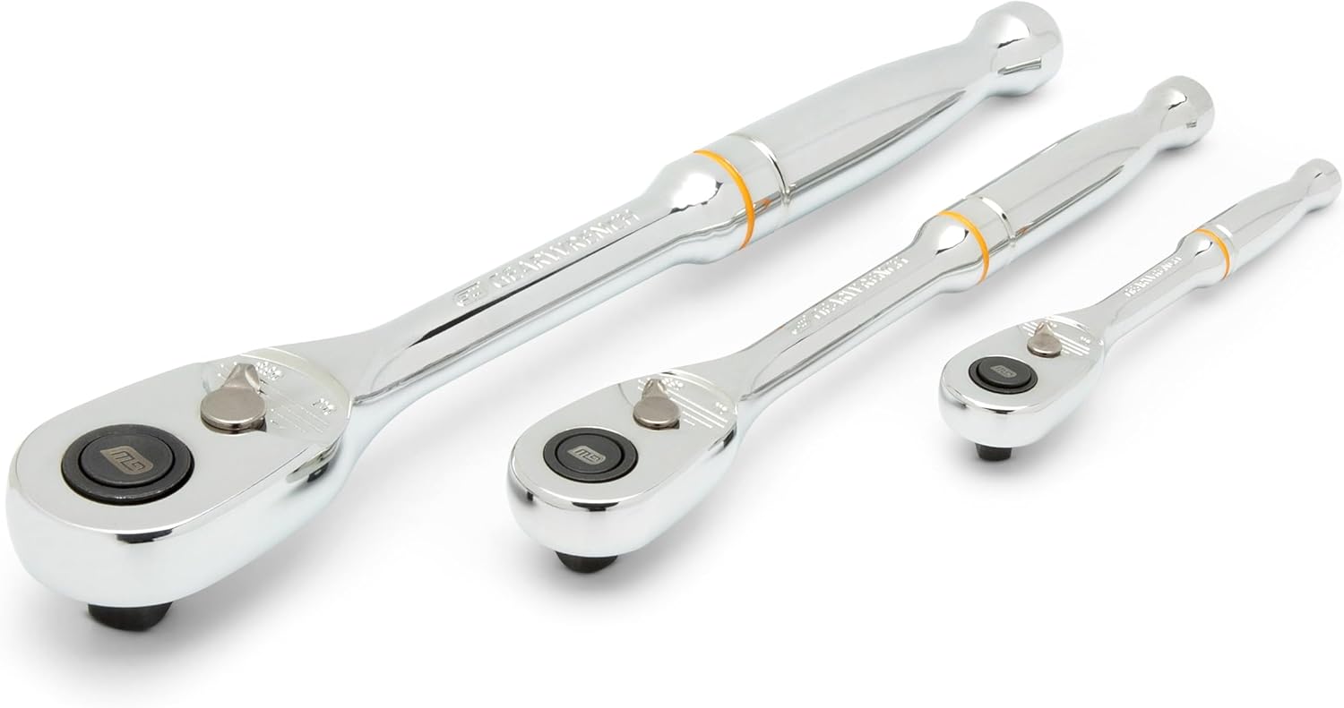 GEARWRENCH 3 Piece 1/4", 3/8” and 1/2" Drive 90-Tooth Quick Release Teardrop Ratchet Set | 81310T