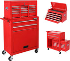 TUFFIOM 8-Drawer Rolling Tool Chest, Wheeled Tool Storage Cabinet w/Detachable Top, Drawers & Side Hooks, Mechanic Tool Organizer Box for Garage Warehouse Repair Shop