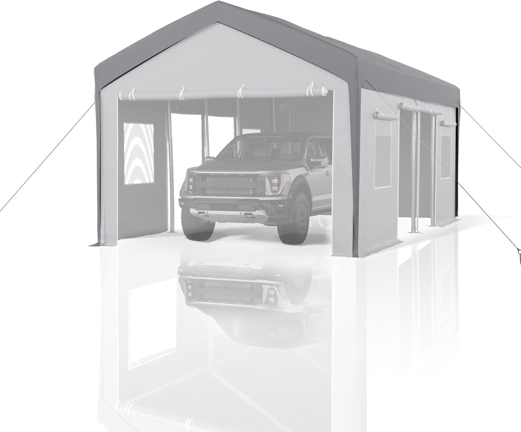 13x25 ft Carport Canopy Replacement Cover, Heavy Duty 200G PE Waterproof Canopy Top, UV-Resistant & Windproof Tarp for Outdoor Carport Tent, Patio, Car, Boat & Garage-Grey