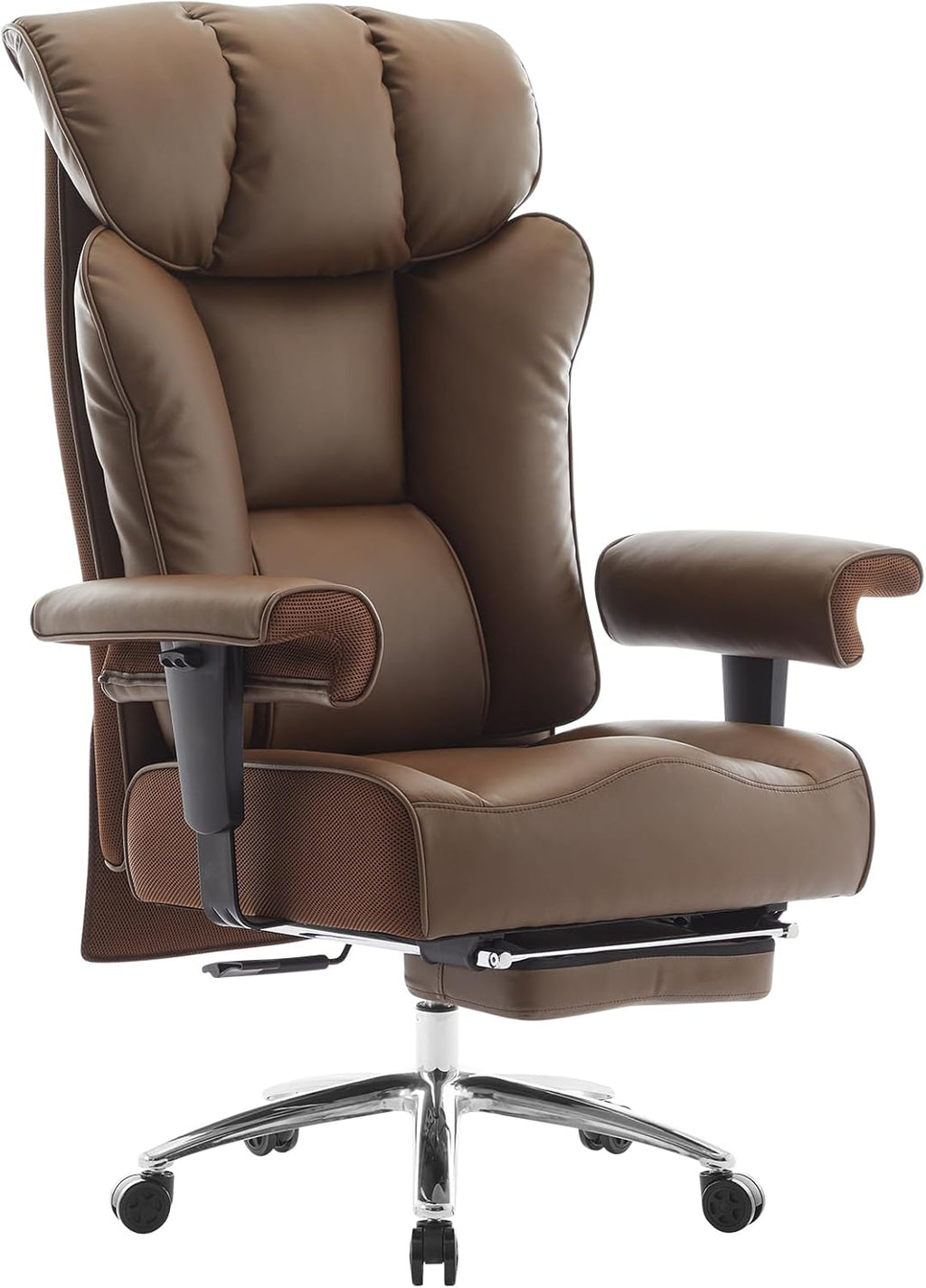 Efomao Big and Tall Office Chair 400lbs - Heavy Duty Executive Desk Chair with Foot Rest & 23" Wide Seat - High Back Ergonomic Leather Computer Chair for Heavy People, Home Office, Brown