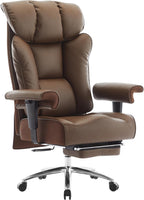 Efomao Big and Tall Office Chair 400lbs - Heavy Duty Executive Desk Chair with Foot Rest & 23" Wide Seat - High Back Ergonomic Leather Computer Chair for Heavy People, Home Office, Brown
