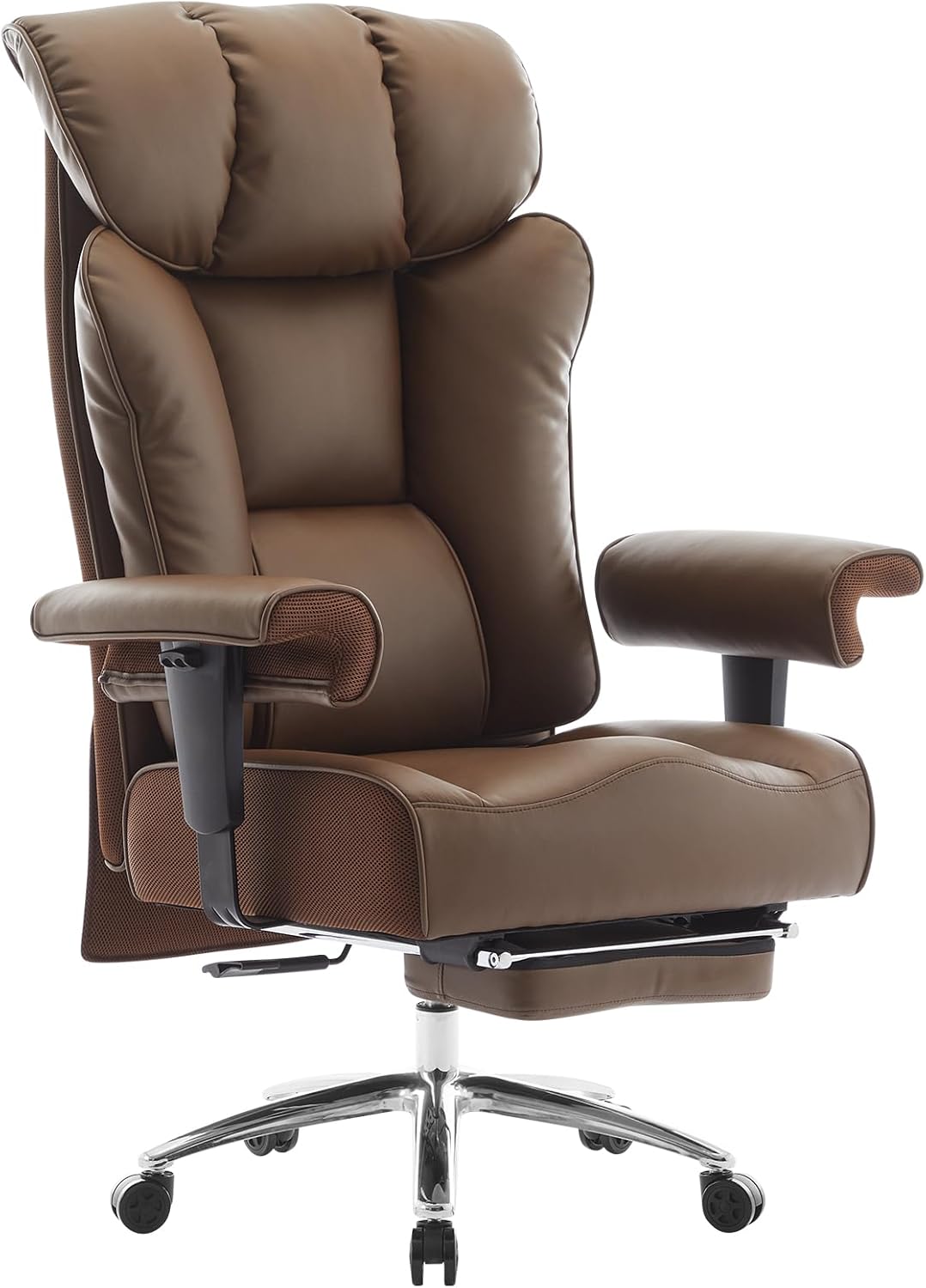 Efomao Big and Tall Office Chair 400lbs - Heavy Duty Executive Desk Chair with Foot Rest & 23" Wide Seat - High Back Ergonomic Leather Computer Chair for Heavy People, Home Office, Brown