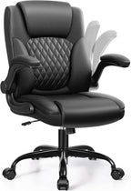 Leather Office Chair, PU Home Computer Desk Chairs with Ergonomic Back Support, 360°Swivel Free，Small Gmaing Chair with Wheels and Adjustable Armrests, for Short People Use, Black
