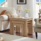 Joaxswe Farmhouse Nesting Tables Set of 3, Living Room Table Set with Rounded Corners & 4 Thickened Table Legs, Natural Wood
