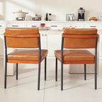 Modern Dining Chairs Set of 4, Kitchen Chairs with Thick Cushions and Adjustable Foot Pads, Upholstered Faux Leather Dining Room Chairs with Sturdy Metal Legs,Brown