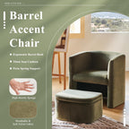 COLAMY Velvet Morden Living Room Chair with Storage Ottoman, Barrel Accent Chair with Lounge Seat for Bedroom/Reading Spaces, Green, Rubberwood, Sponge Foam, Velvet