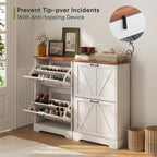 Smart FENDEE Shoe Cabinet, Shoe Storage Cabinet for Entryway with 2 Flip Drawers, Narrow Farmhouse Shoe Organizer Cabinet, Slim Shoe Rack Cabinet, White