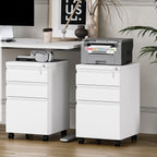 Guizeeopo 3 Drawer File Cabinet with Lock, File Cabinets for Home Office,Under Desk Cabinet, Locking File Cabinet for A4/Letter/Legal, Fully Assembled Expect Casters, Matte White