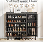 ONBRILL Shoe Cabinet with 3 Doors and Adjustable Shelves, 30 Pairs Shoe Storage Cabinet, 40 Inch Tall Farmhouse Shoe Rack Shoe Organizer Cabinet for Entryway Living Room Closet, Black