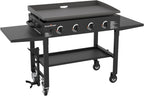 36" Gas Griddle Cooking Station 4 Burner Flat Top Gas Grill Propane Fueled Restaurant Grade Professional 36" Outdoor Griddle Station with Side Stands (1554)