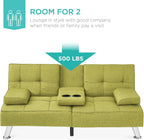 Best Choice Products Linen Modern Folding Futon, Reclining Sofa Bed for Apartment, Dorm w/Removable Armrests, 2 Cupholders - Chartreuse