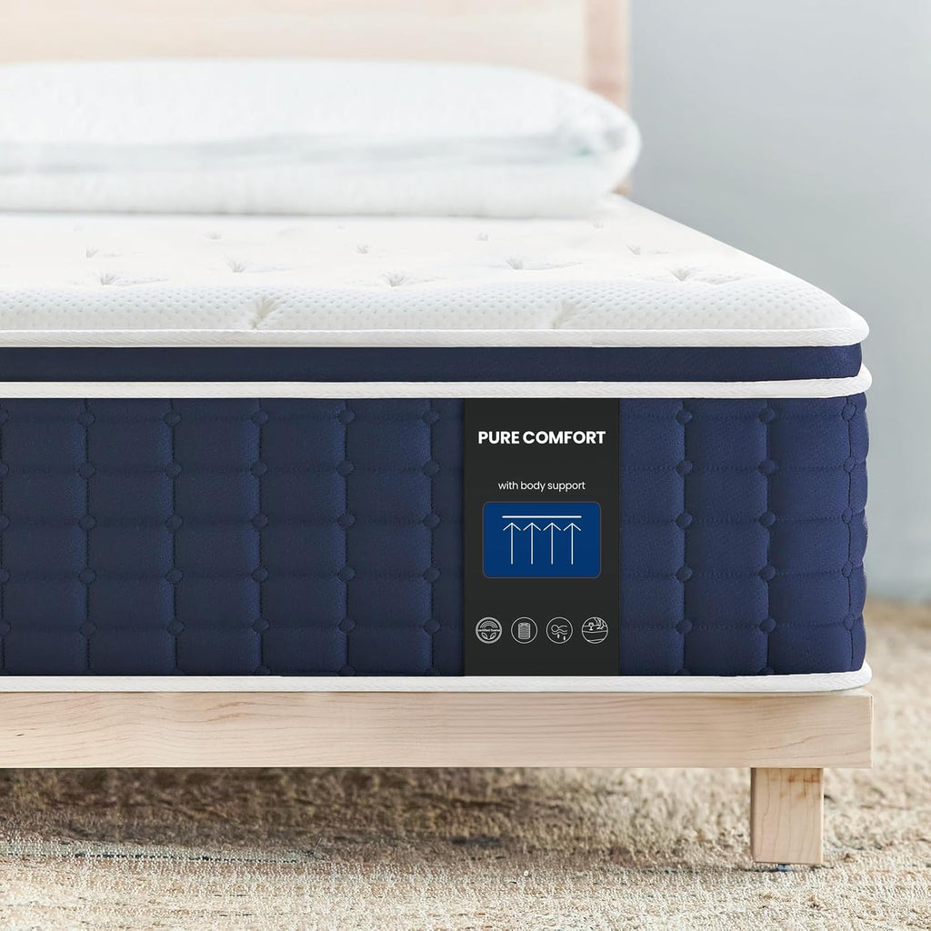 Coolvie Twin XL Mattress 14 Inch, Gel Memory Foam Bed in a Box, Adaptive Support Breathable Hybrid Mattresses with CertiPUR-US Certified, Double Cooling Individually Coil & Medium Plush Support