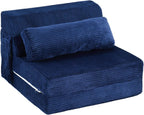 Folding Sofa Bed with Pillow, Convertible Sleeper Chair, Comfy Floor Futon Couch Mattress Lounge Sofa for Adults Portable Fold Out Chair Bed for Living Room Bedroom, Single, Navy Blue