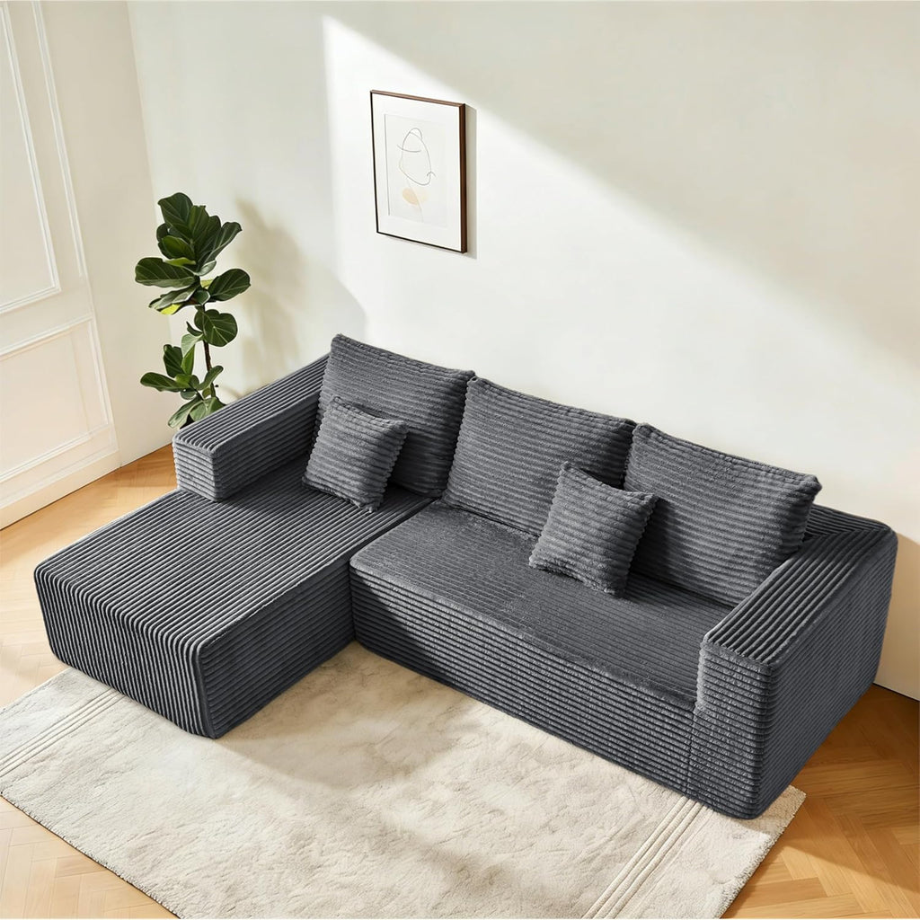 106" Corduroy Boneless Modular Sectional Sofa, Cloud-Louch Deep Seat Sofa with Left Chaise for Living Room & Bedroom（L-Shaped Left Hand Facing ）