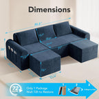 86.6" Cloud Boneless Sectional Sofa with Ottoman, L-Shaped Modular Couch for Living Room, Ultra Deep Seat Chenille Fabric Sofa, No Assembly Required, Blue