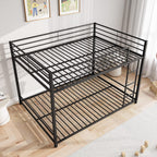 Full Over Full Bunk Beds, Metal Heavy Duty Full Size Bunk Beds for Kids, Full Size Bed Frmae for Boys and Girls,Loft Bed with Ladder and Guardrail for Small Spaces (Black)