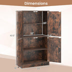 Giantex Bathroom Cabinet, 43.5” Storage Cabinet with Doors & Adjustable Shelves, Kitchen Pantry, Storage Organizer for Living Room Dining Room Study (Rustic Brown)