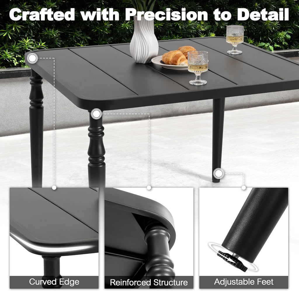 NUU GARDEN Outdoor 37” Dining Table, Square Metal Dining Table with Umbrella Hole, Patio Dining Table with Powder-Coated Frame and Slatted Tabletop, for Garden, Backyard and Balcony, Black