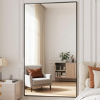 Full Length Mirror, 77"x38" Large Floor Mirror with Stand, Tall Full Body Mirrors for Bedroom, Hanging Mounted for Living Room Cloakroom, Aluminum Alloy Frame, Black