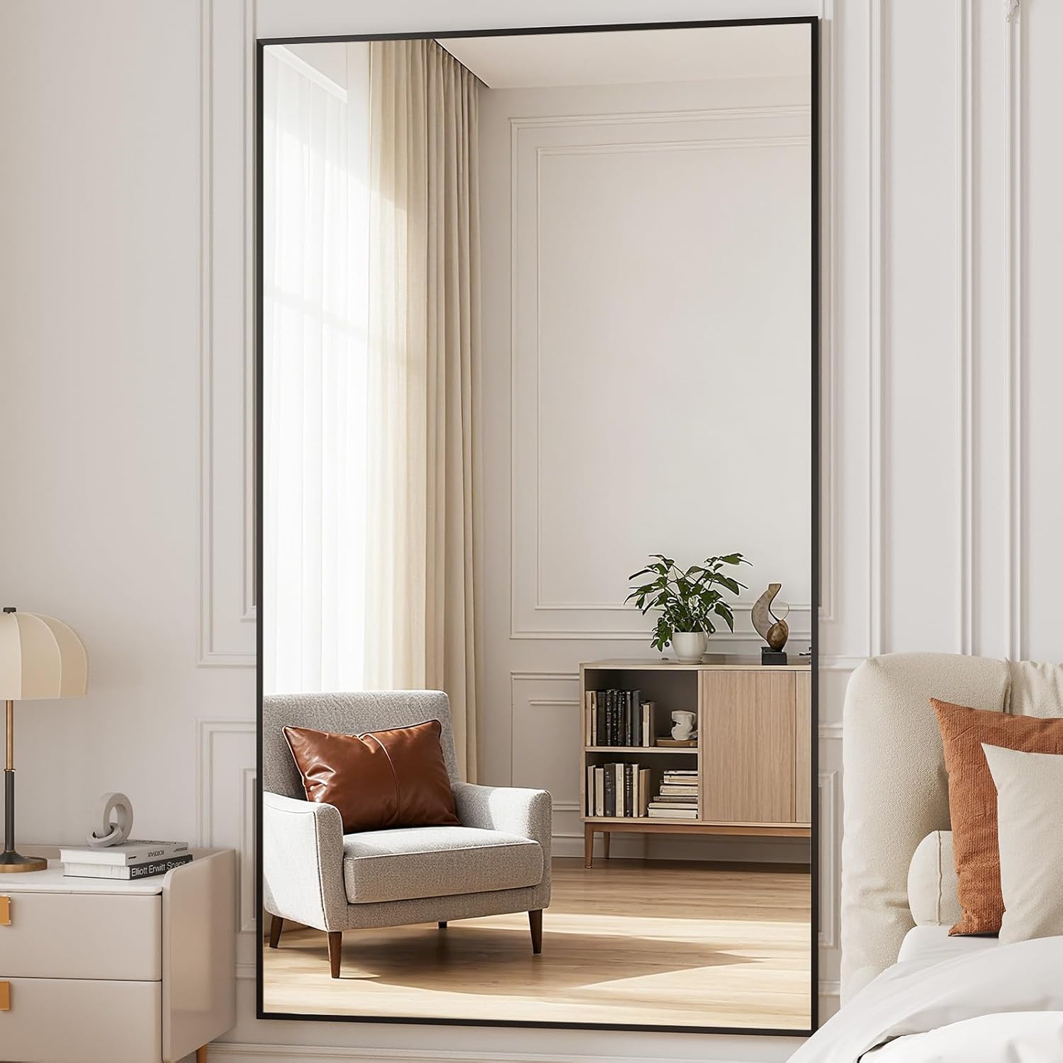 Full Length Mirror, 77"x38" Large Floor Mirror with Stand, Tall Full Body Mirrors for Bedroom, Hanging Mounted for Living Room Cloakroom, Aluminum Alloy Frame, Black