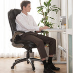 Executive Office Chair-Ergonomic Computer Desk Chair, High Back Leather Chair with Padded Flip-up Arms, Swivel Home Office Chair Upgraded Caster-Black