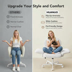 HUANUO Vanity Chair with 6-Position Adjustable Armrests, Criss Cross Chair with Wide Cushion, Soft Corduroy Fabric, 90°-105° Recline, Pet-Friendly, Perfect for Makeup Bedroom, Home Office, White