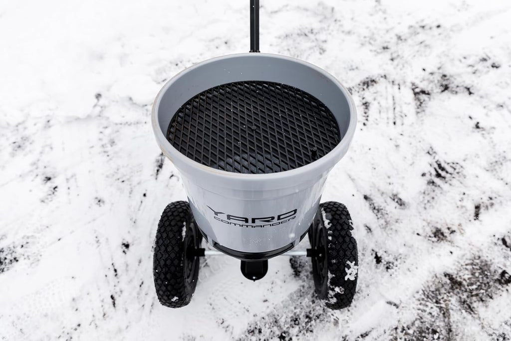 Yard Commander - Commercial 50 LB Walk-Behind Push Broadcast Spreader - 10-12 Foot Spread - Fertilizer  Ice Melt & Grass Seed - Clog Free Design - Fully Enclosed Gear Box - Adjustable Drop Rate