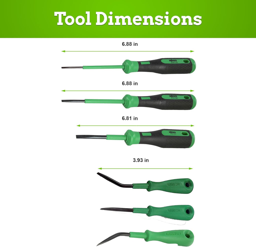 WAGO 210 Series 6pc Operating Tool Assortment Pack | Terminal Screwdriver Set | Partially Insulated Shaft | Includes (210-719), (210-720), (210-721), (210-648), (210-657), (210-658) | Terminal Block